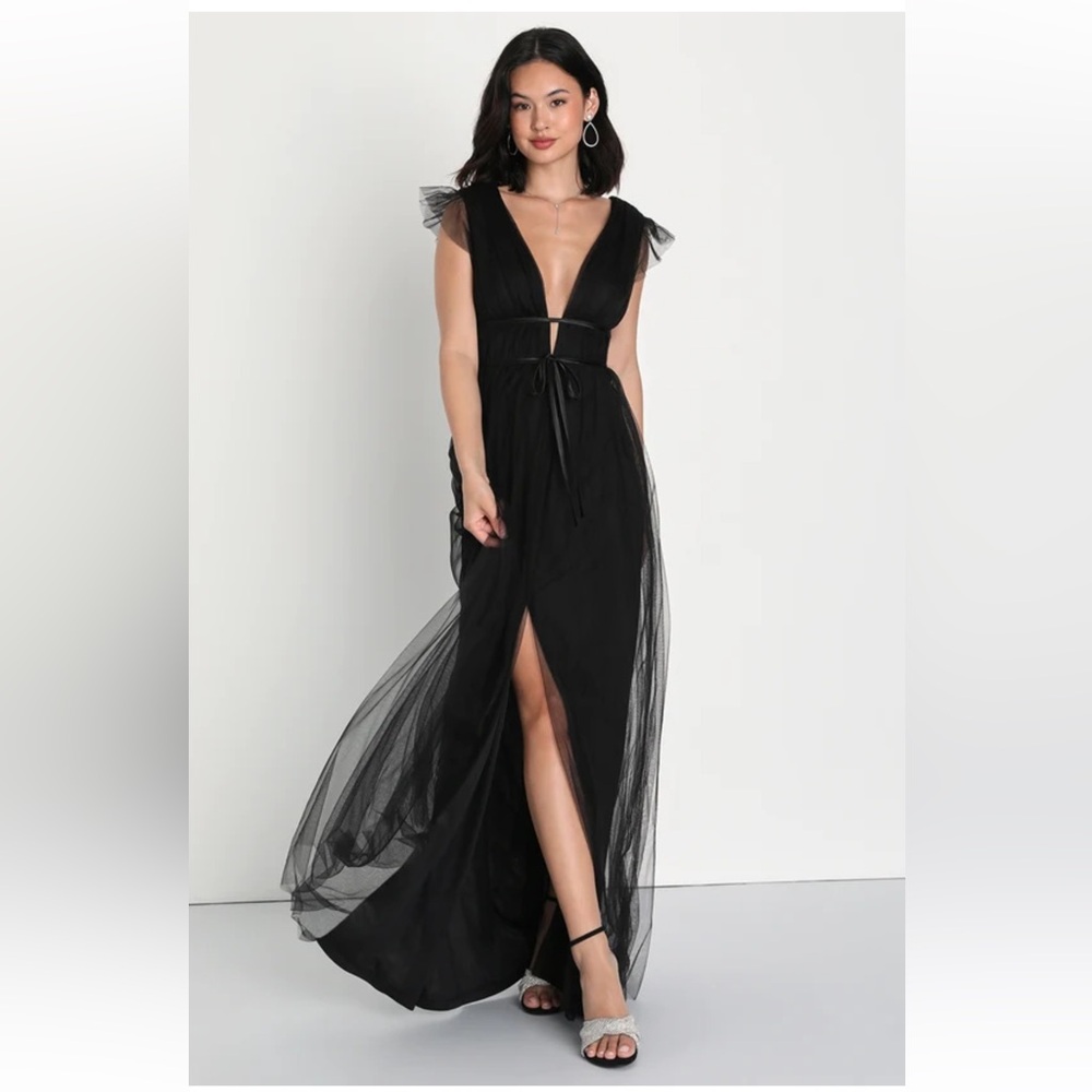 Black Tulle Ruffle Maxi Dress